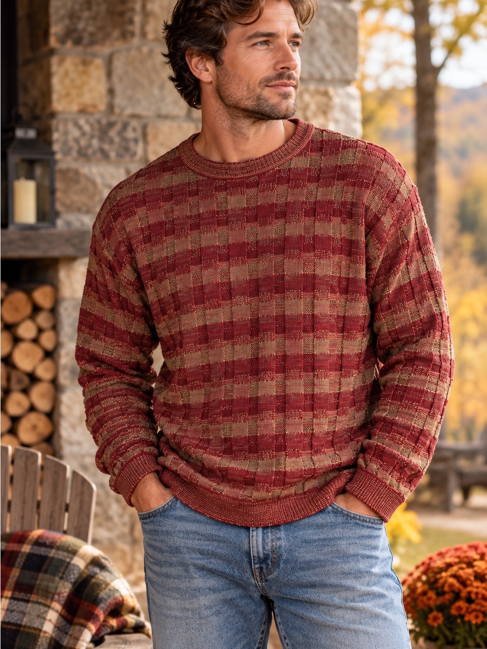 Vintage Norm Thompson Men’s L Made in Italy Textured Cotton Knit Sweater 90s